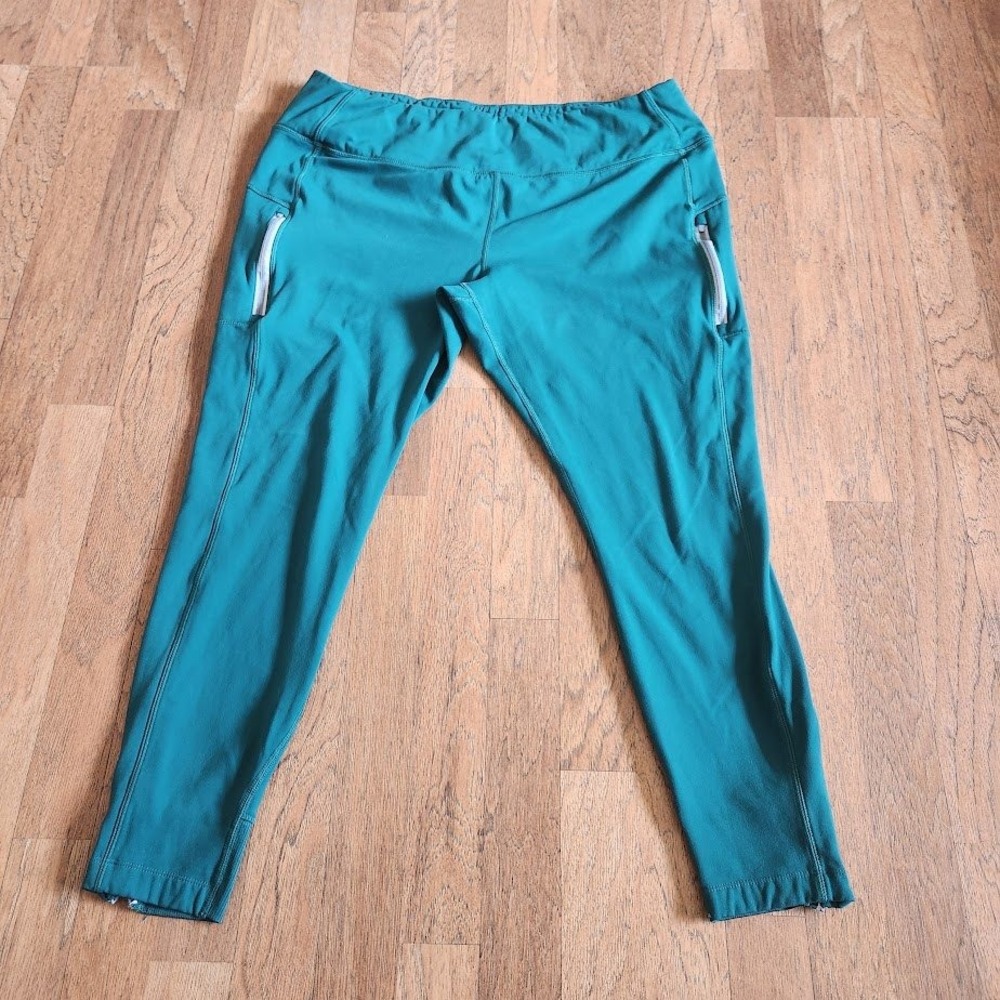 Mondetta Performance Luxury Teal Green Leggings XXL Ankle Zip Pockets 556